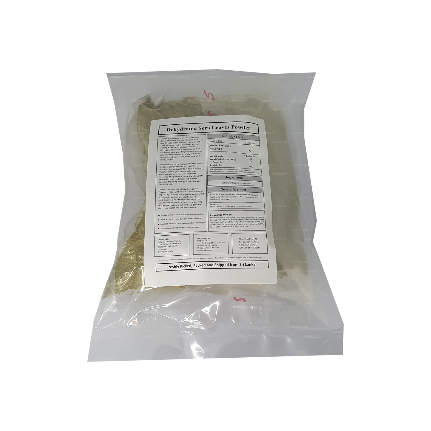 Lakpura dehydrierte Sera-Blätter (Cymbopogon Citrate) Pulver (100 g)