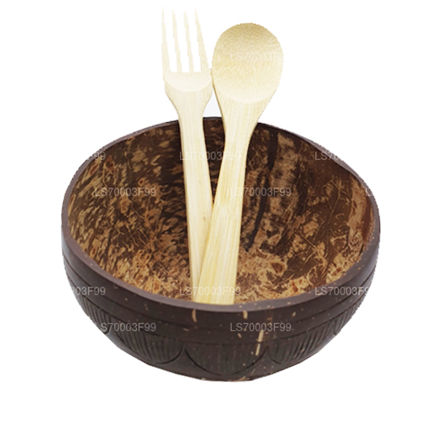 Smoothie-Schüssel mit Kokosnussschale mit Löffel und Gabel