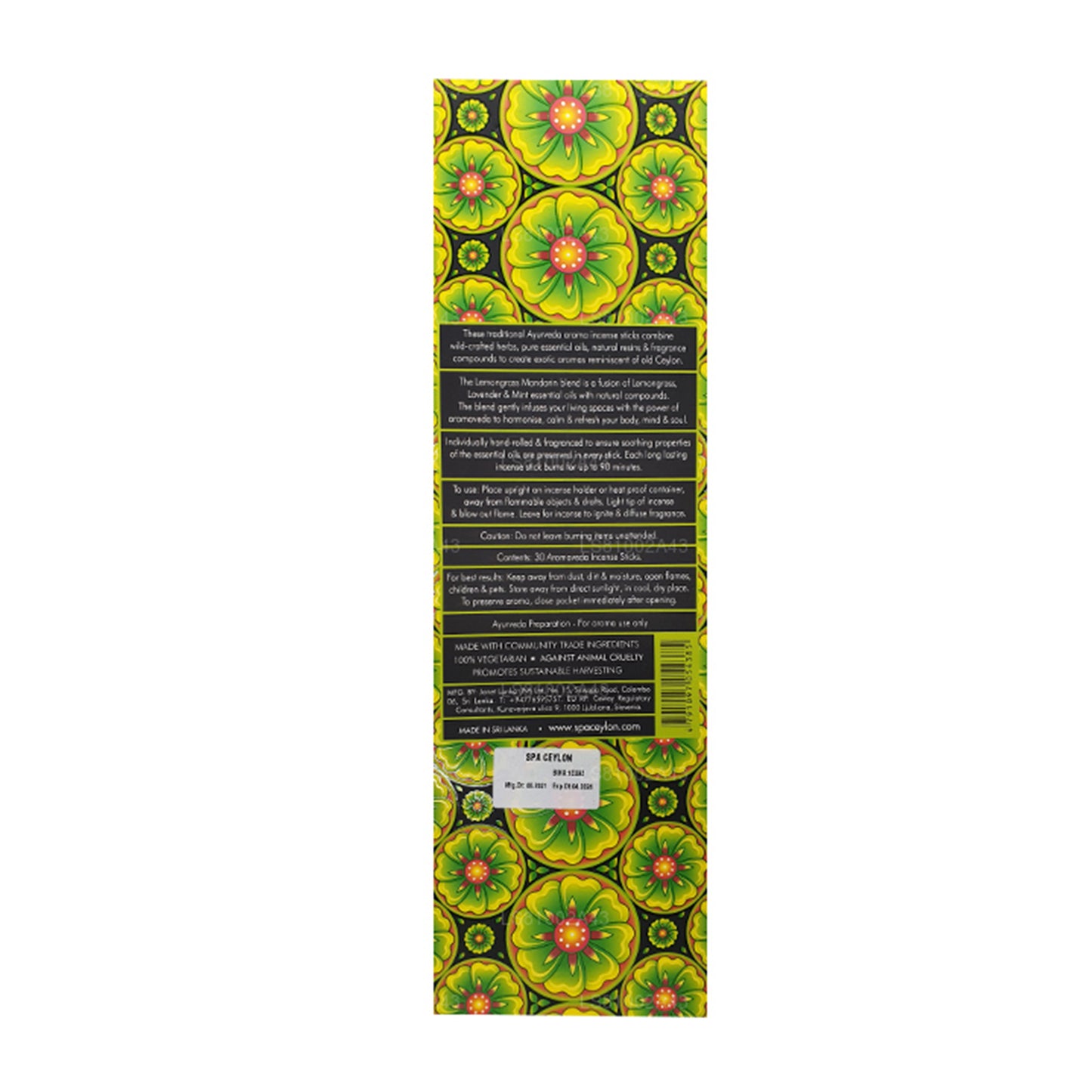 Spa Ceylon Lemongrass Mandarin Aromaveda Räucherstäbchen, 30 Stück