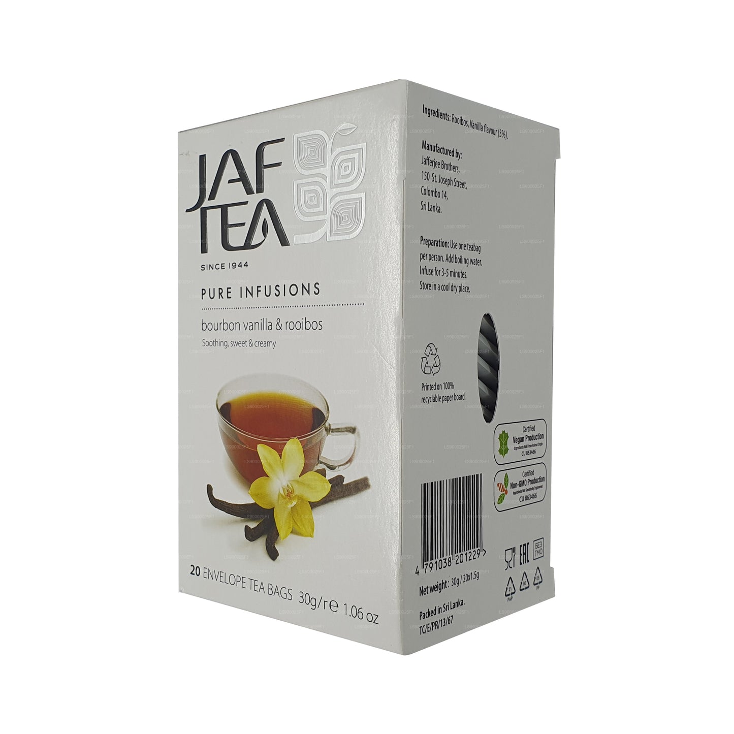 Jaf Tea Pure Infusions Collection Bourbon-Vanille-Rooibos (30 g), 20 Teebeutel