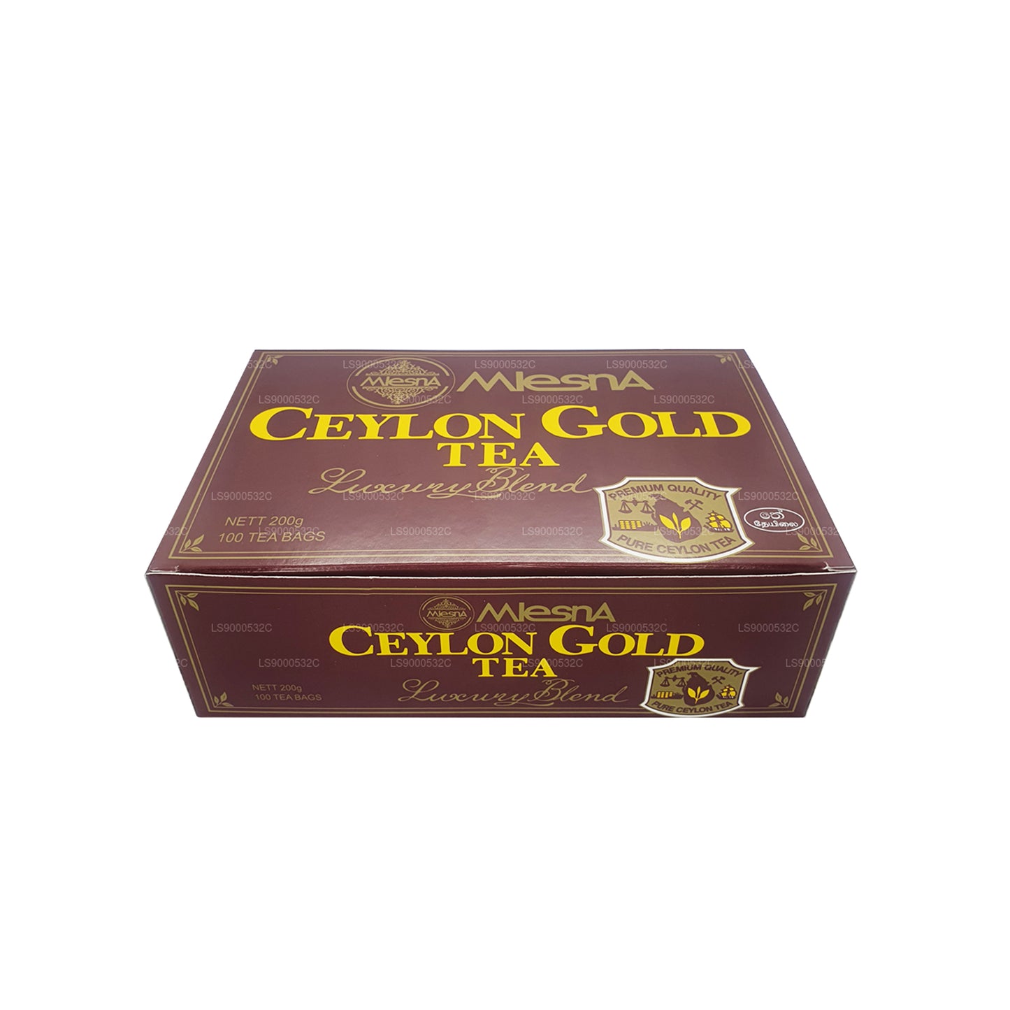 Mlesna Tea Ceylon Gold 100 Teebeutel (200 g) mit Band und Etikett