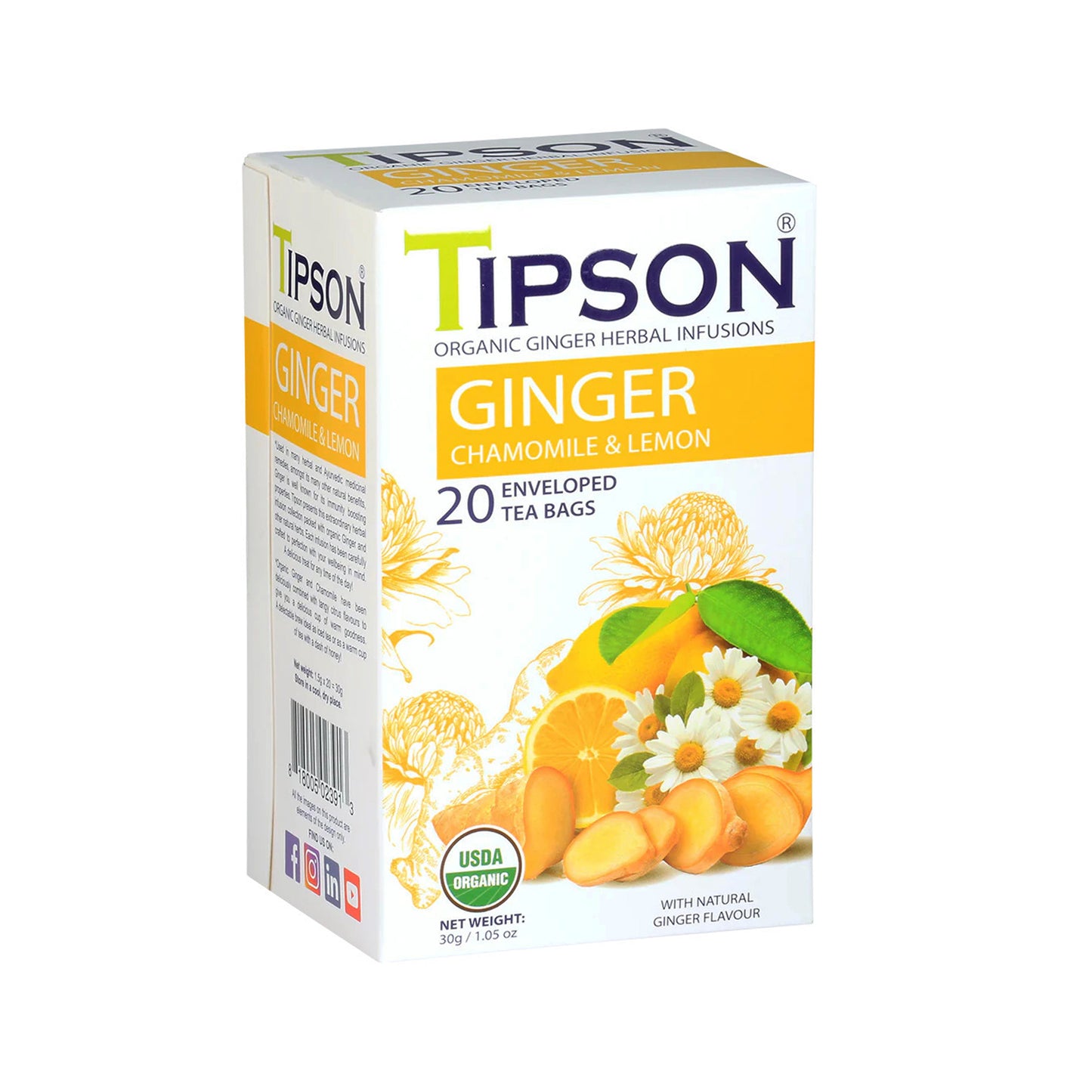 TIPSON – HERBAL – GINGER – BOX – FTBH – F&amp;PE – BIO – INGWER, KAMILLE, ZITRONE (30 g)