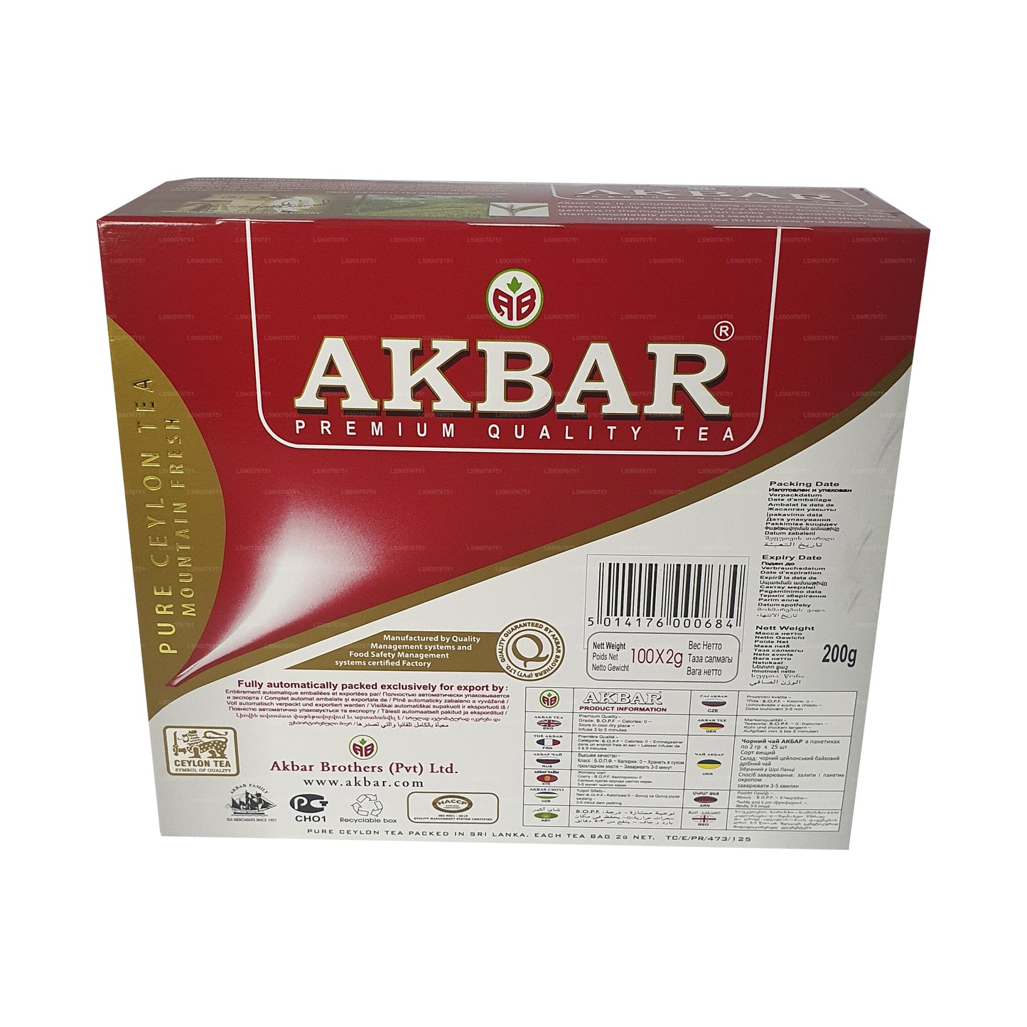 Akbar Premium 100 % reiner Ceylon-Tee, (100 g), 100 Teebeutel