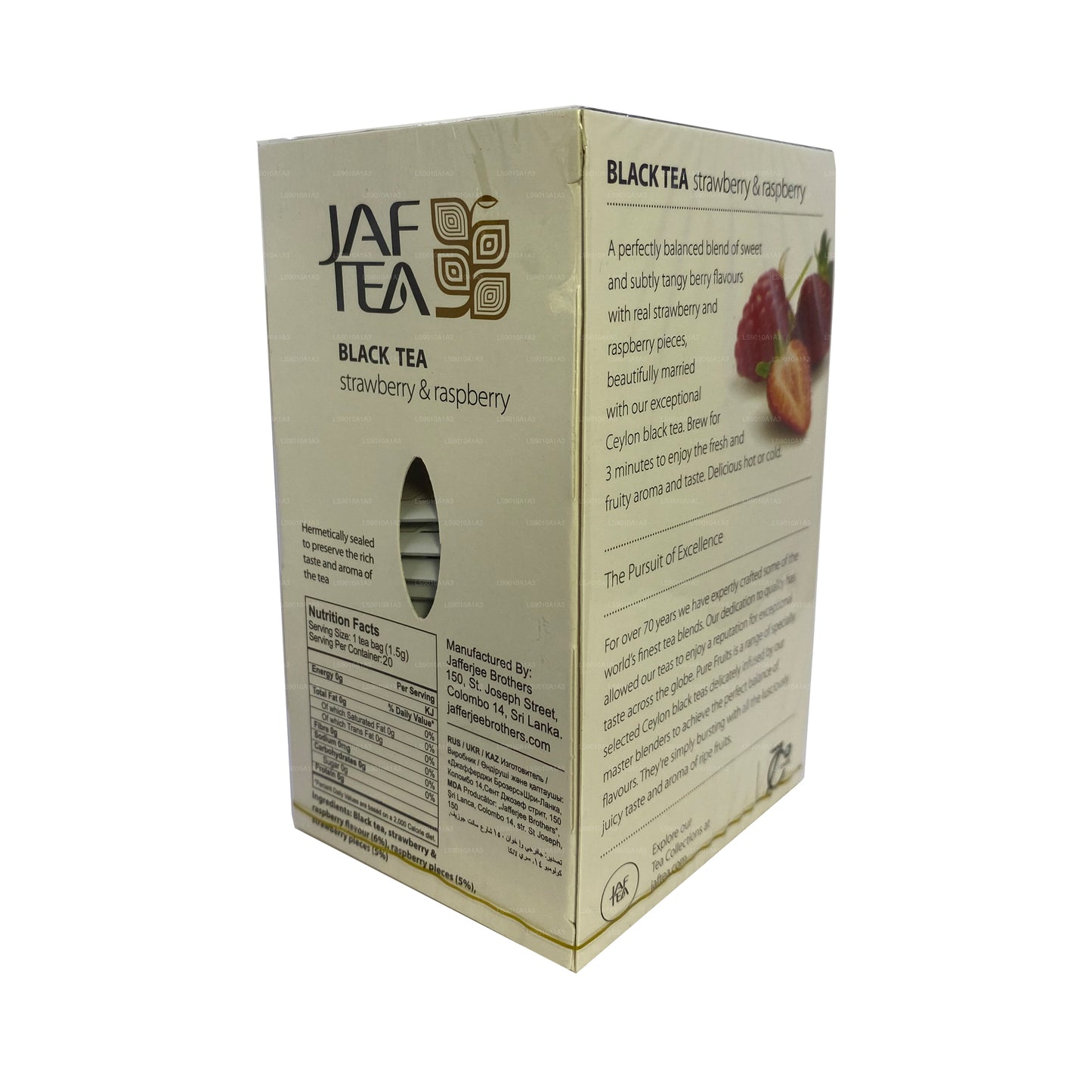 Jaf Tea Pure Fruits Collection Schwarztee Erdbeere und Himbeere (30 g) 20 Teebeutel