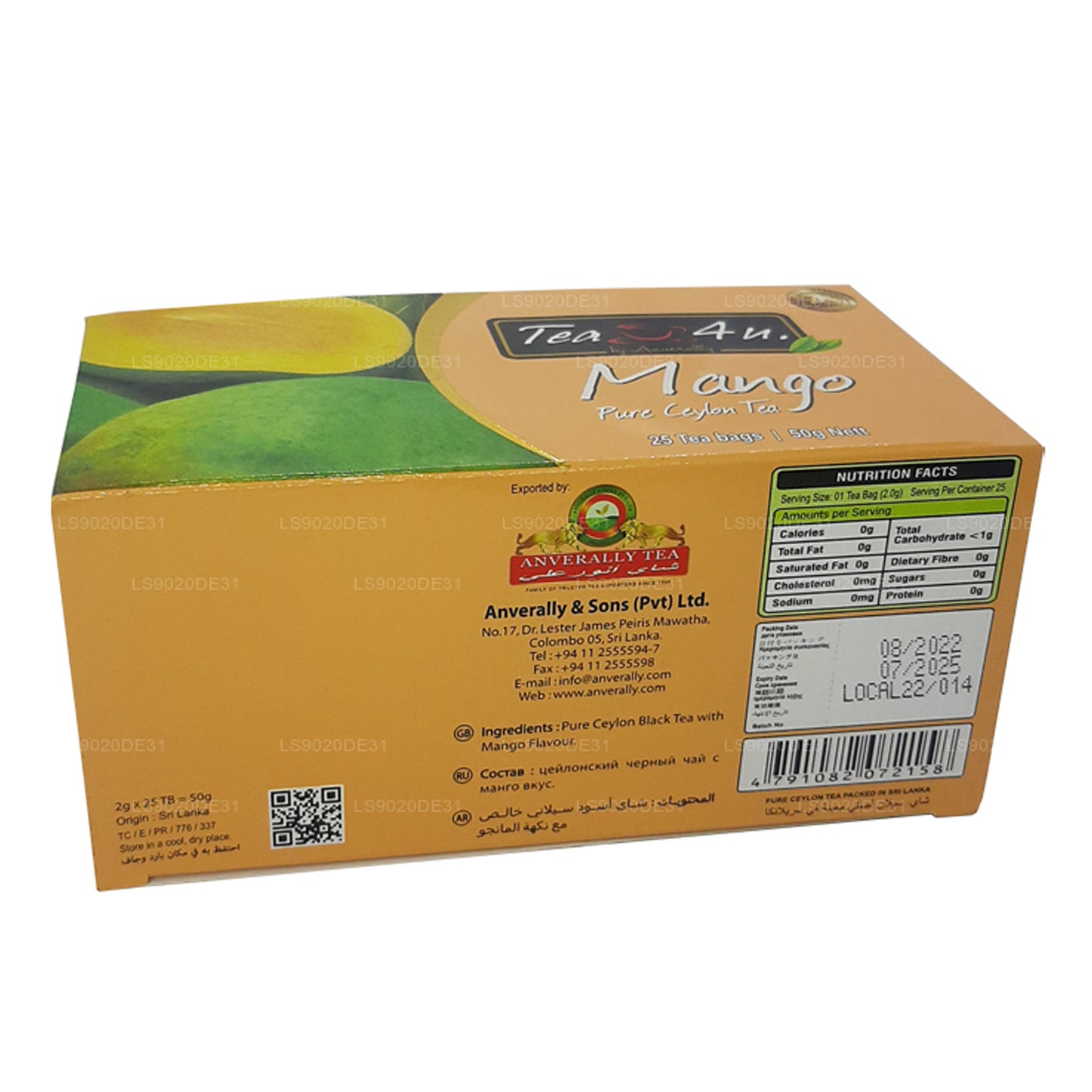 Tea4U Mango reiner Ceylon-Tee (50 g), 25 Teebeutel