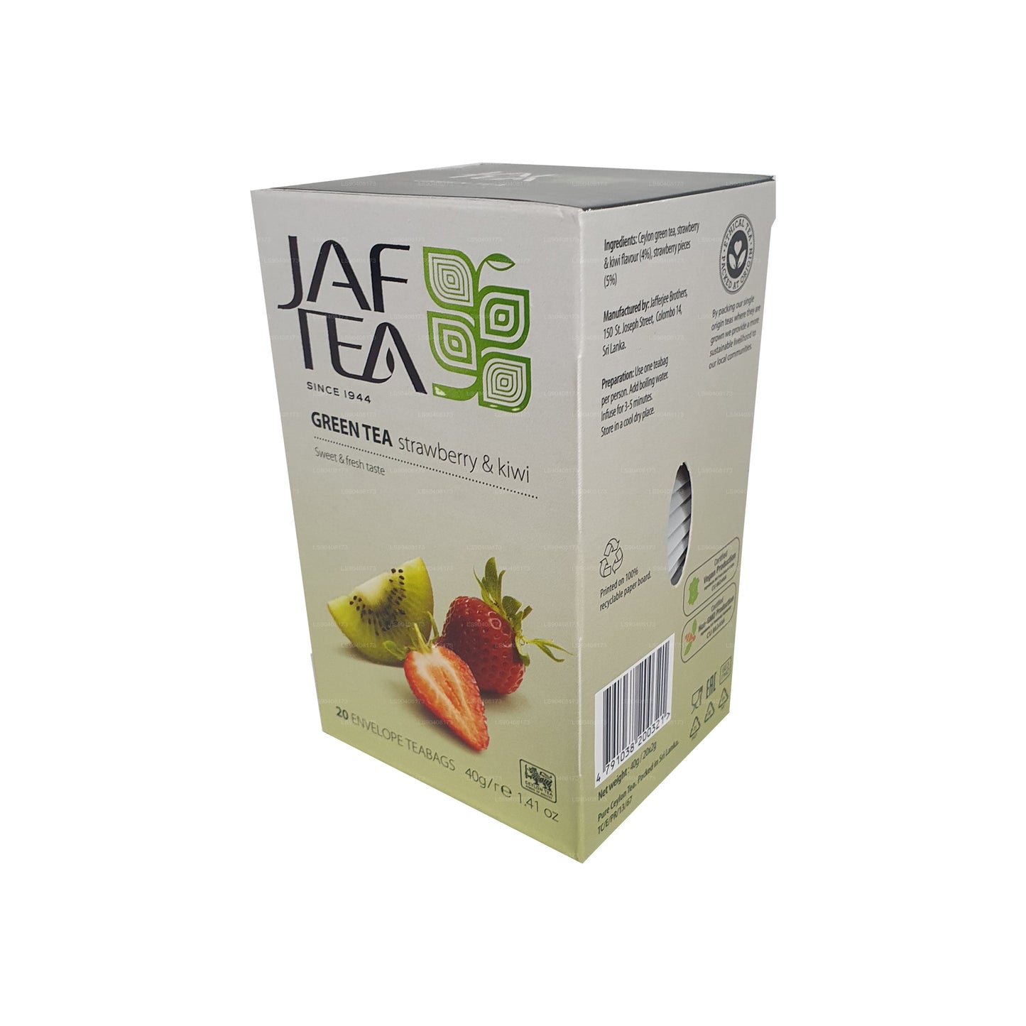 Jaf Tea Pure Green Collection Grüntee Erdbeere und Kiwi (40 g) 20 Teebeutel