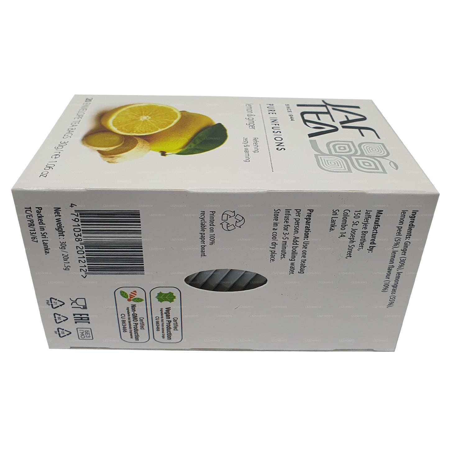 Jaf Tea Pure Infusions Collection Zitronen- und Ingwer-Folienumschlag-Teebeutel (30 g)