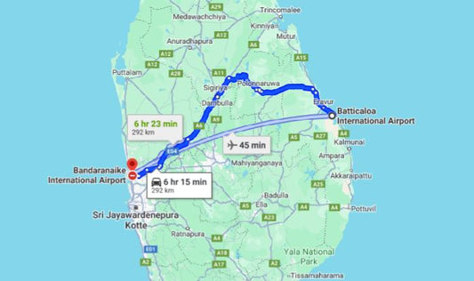 Privater Stadttransfer vom Flughafen Batticaloa (BTC) zum Flughafen Colombo (CMB).
