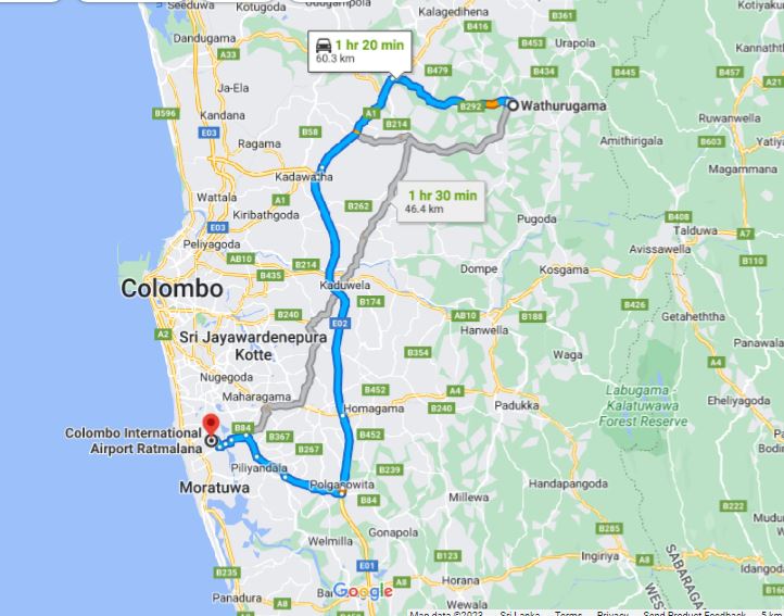 Wathurugama City to Colombo Airport (CMB) Private Transfer