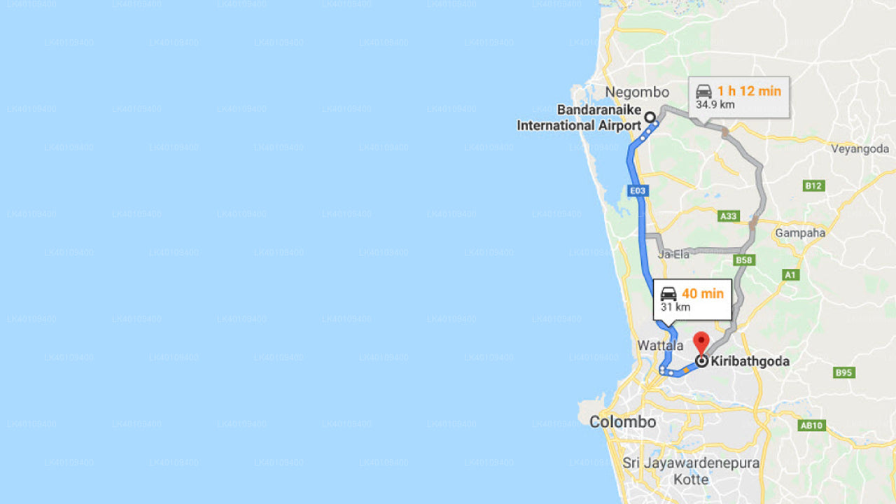 Privater Transfer vom Flughafen Colombo (CMB) nach Kiribathgoda City