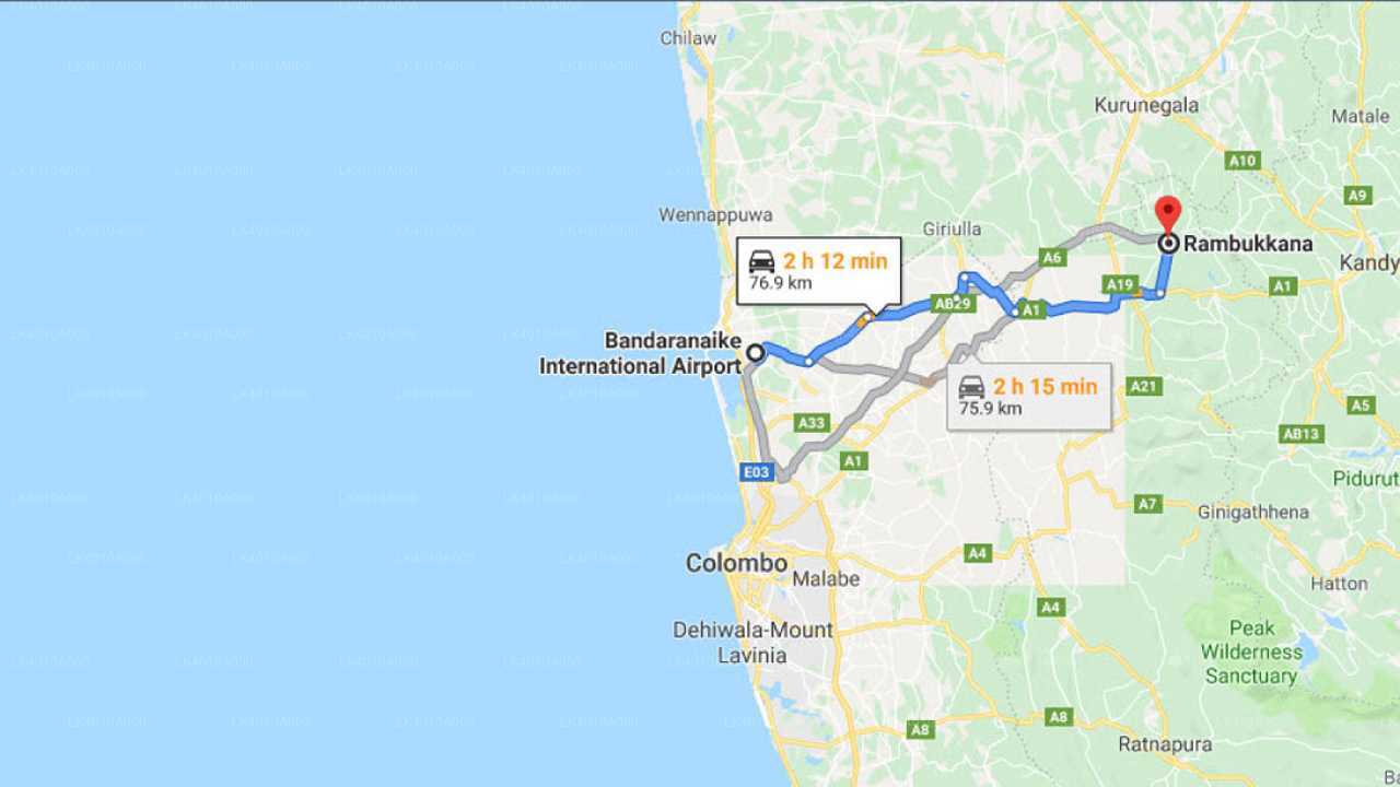Privater Transfer vom Flughafen Colombo (CMB) nach Rambukkana City