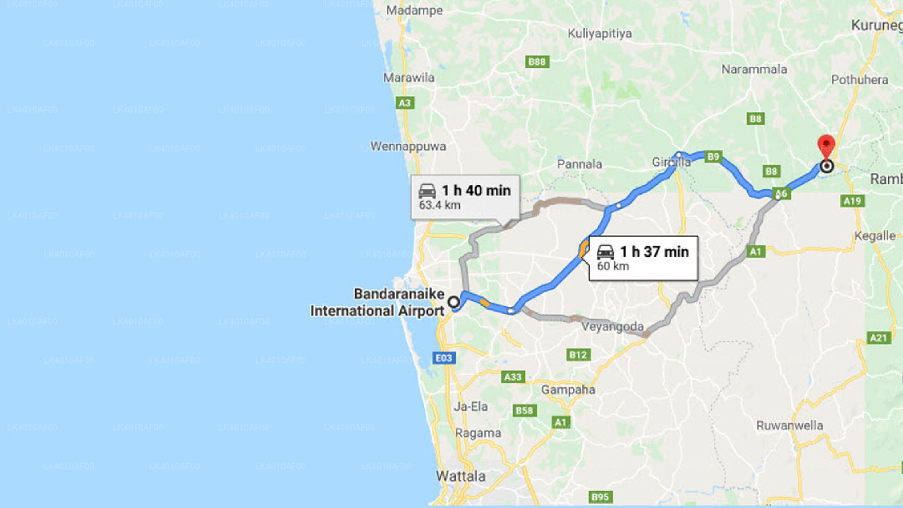 Privater Transfer vom Flughafen Colombo (CMB) nach Polgahawela City