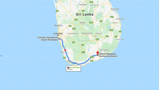 Privater Stadttransfer vom Flughafen Colombo (CMB) zum Flughafen Mattala (HRI).