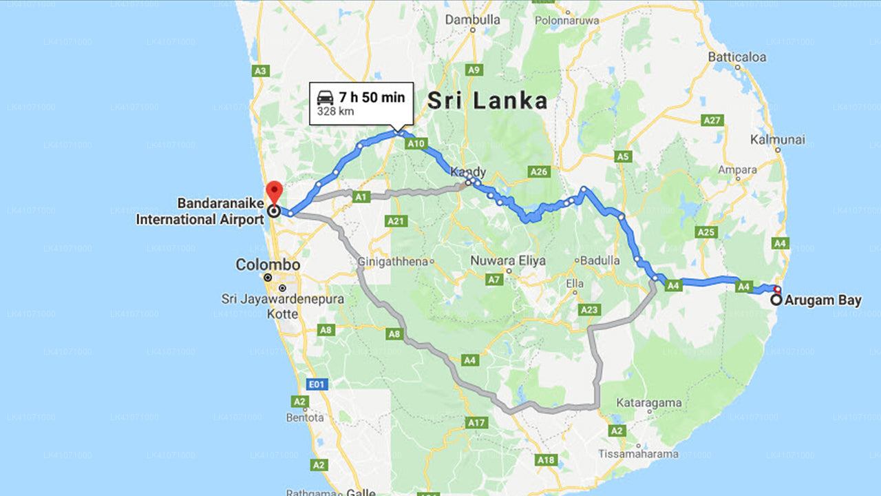 Privater Transfer von Arugam Bay City zum Flughafen Colombo (CMB).