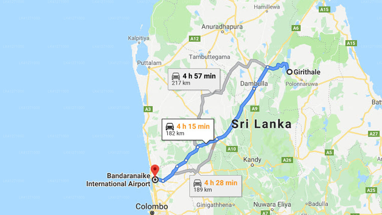 Privater Transfer von Giritale City zum Flughafen Colombo (CMB).