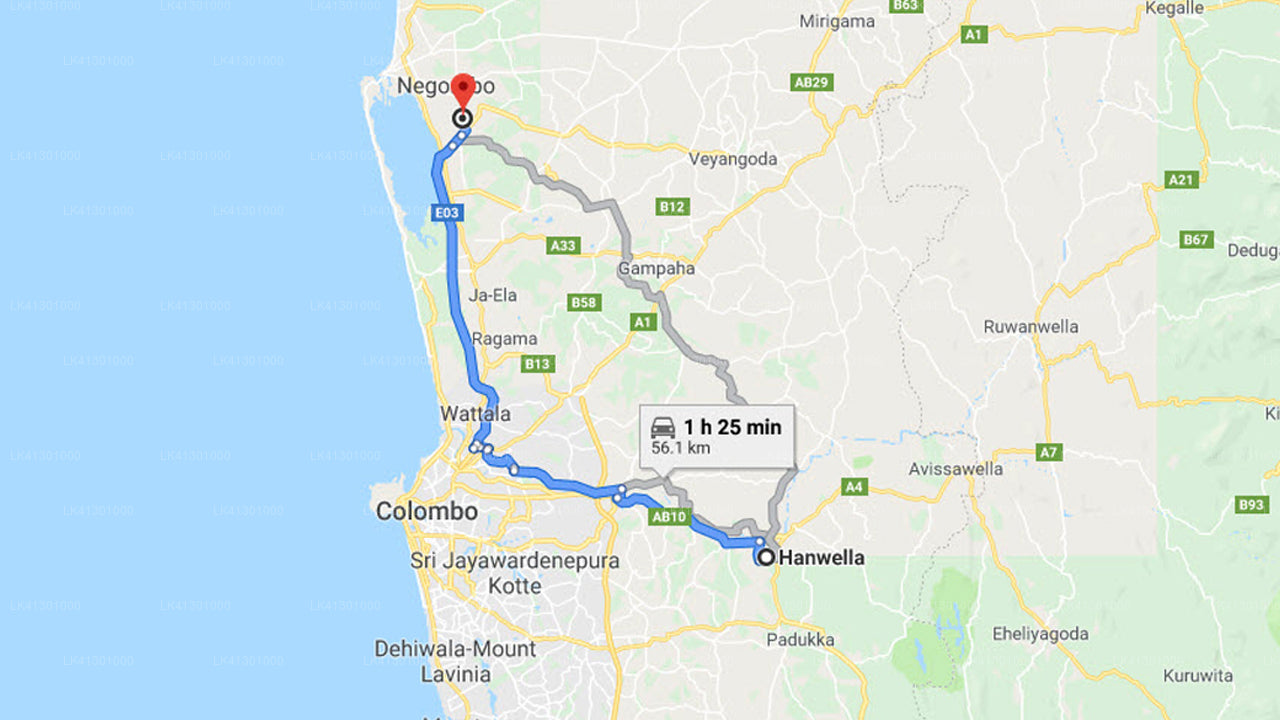 Privater Transfer von Hanwella City zum Flughafen Colombo (CMB).