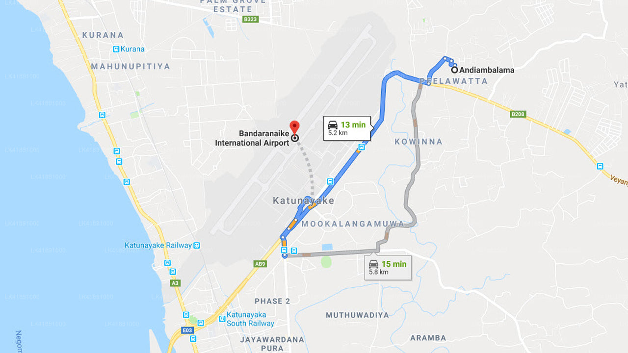 Privater Transfer von Andiambalama City zum Flughafen Colombo (CMB).