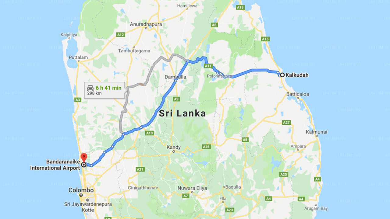 Privater Transfer von Kalkudah City zum Flughafen Colombo (CMB).