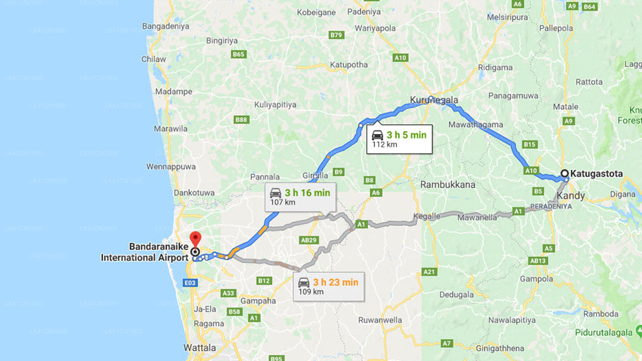 Privater Transfer von der Stadt Katugastota zum Flughafen Colombo (CMB).