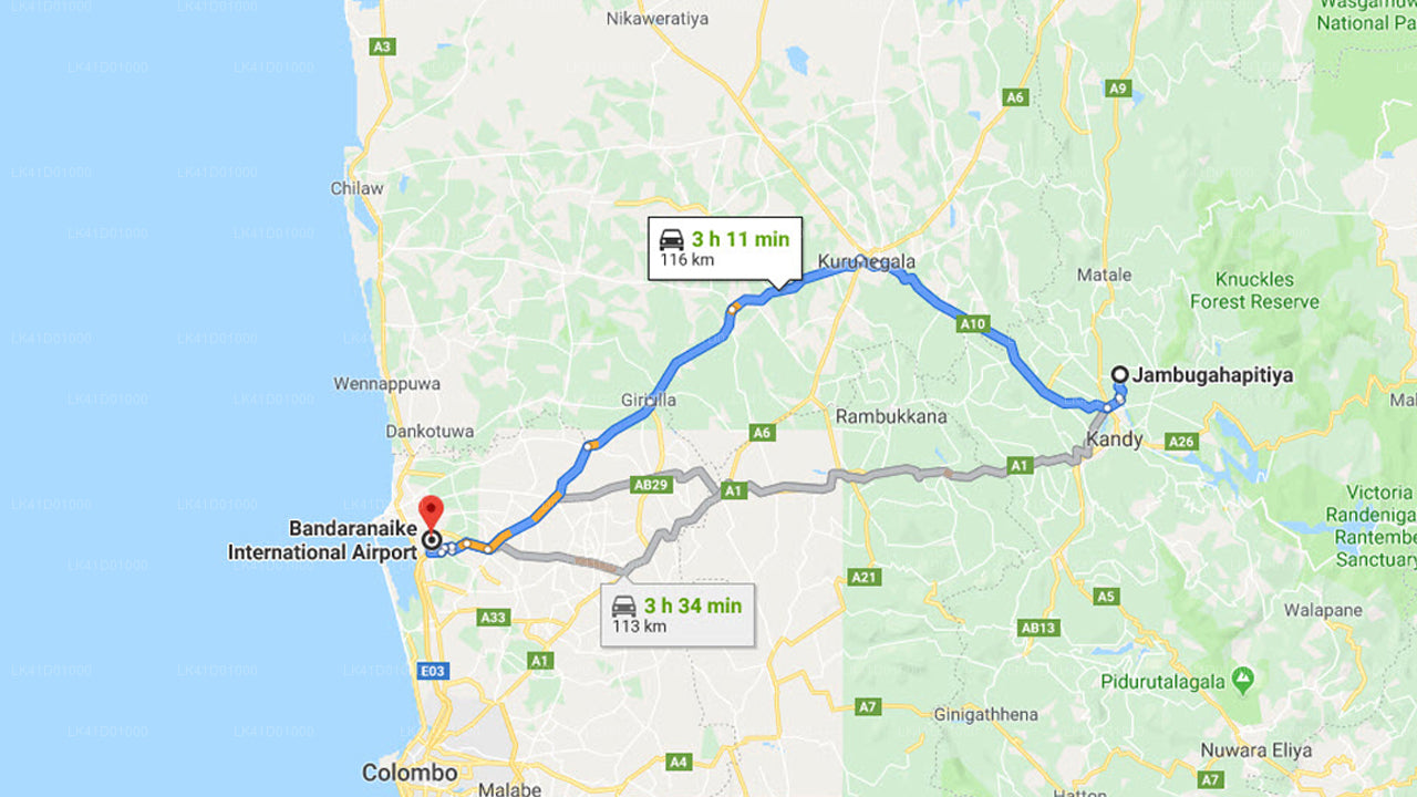 Privater Transfer von Jambugahapitiya City zum Flughafen Colombo (CMB).