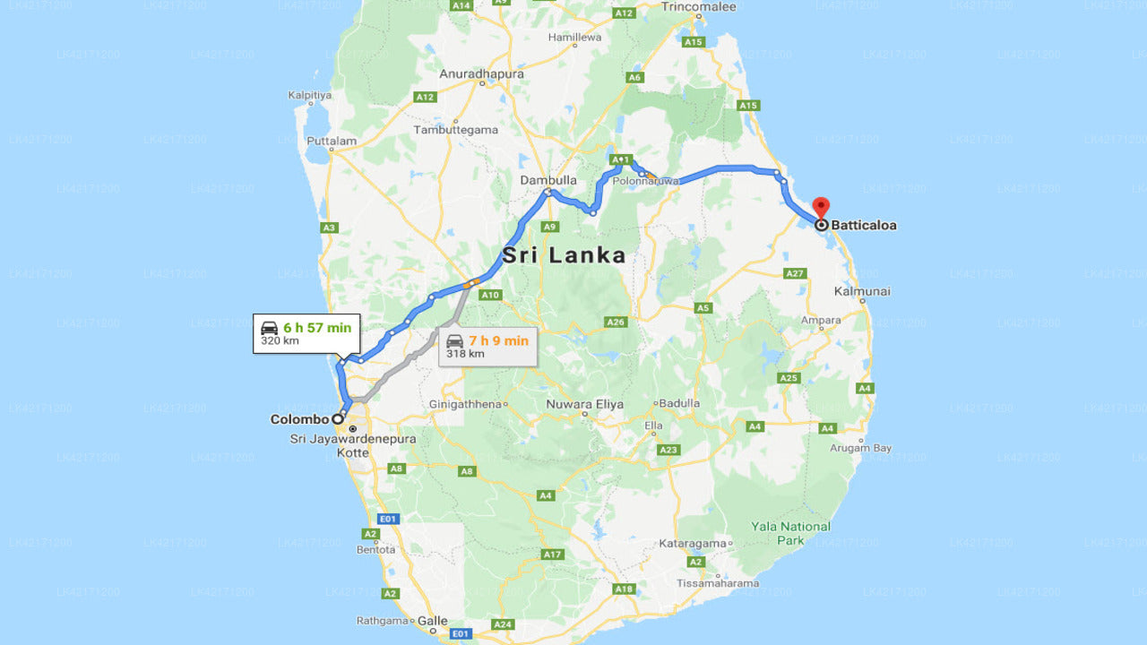 Privater Transfer von Colombo City nach Batticaloa City