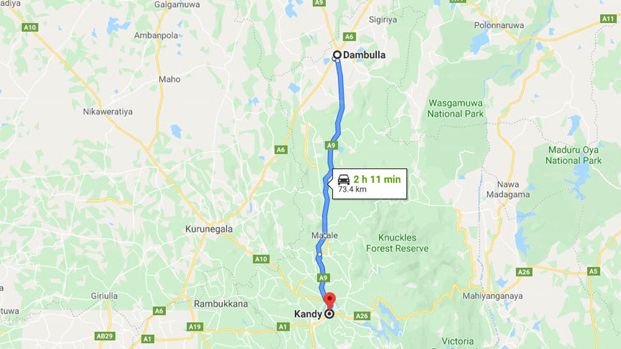 Privater Transfer von Dambulla City nach Kandy City