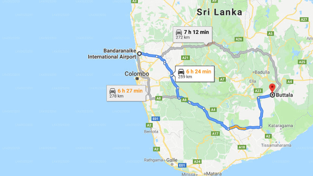 Transfer zwischen dem Flughafen Colombo (CMB) und dem Galapita Sanctuary, Buttala