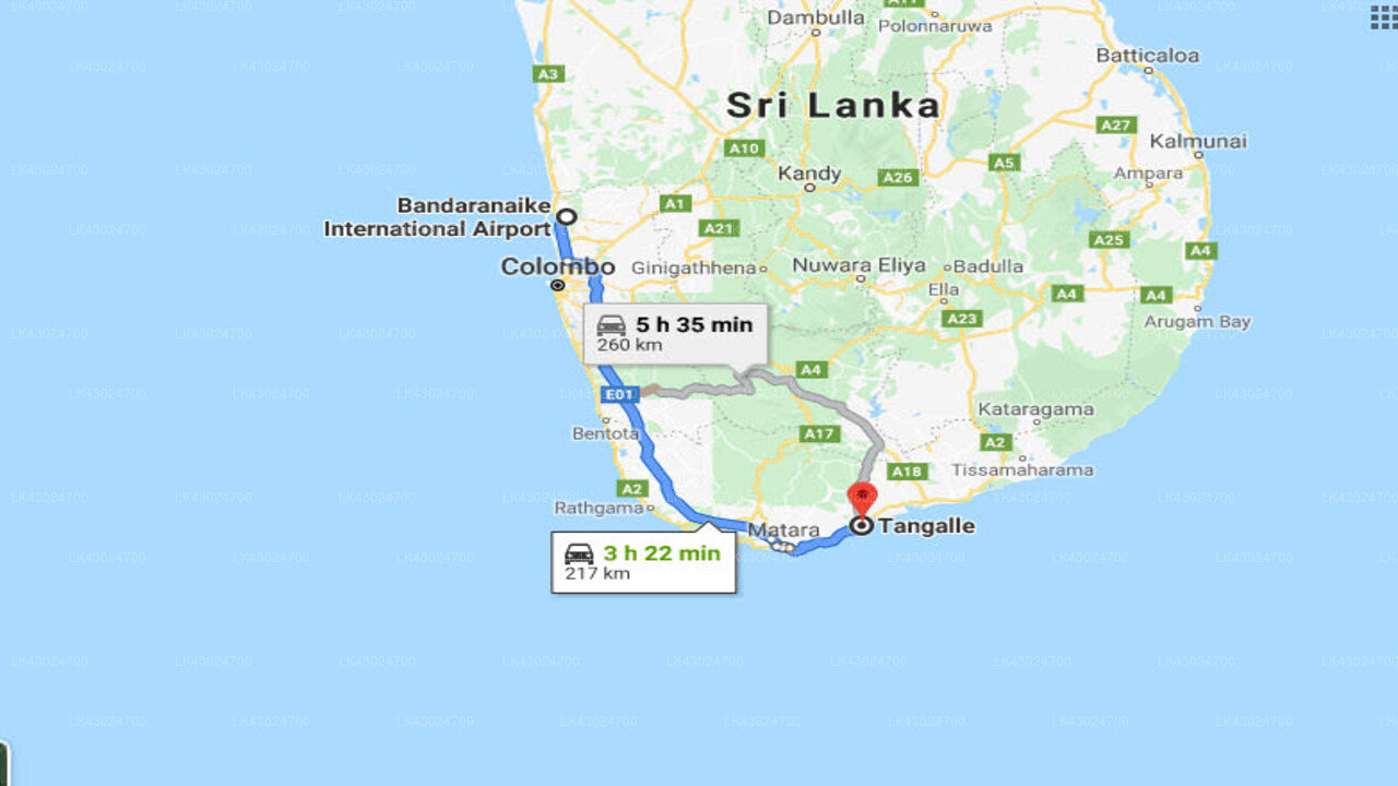 Transfer zwischen dem Flughafen Colombo (CMB) und dem Hotel Eva Lanka, Tangalle