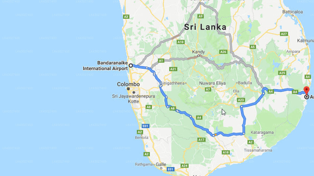 Transfer zwischen dem Flughafen Colombo (CMB) und dem Palm Groove Holiday Inn, Arugam Bay