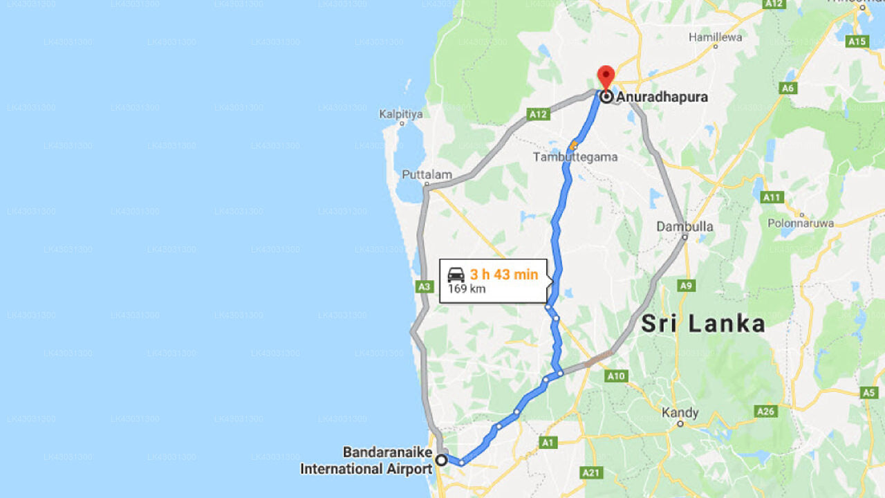Transfer zwischen dem Flughafen Colombo (CMB) und dem Heiligtum in Tissawewa, Anuradhapura