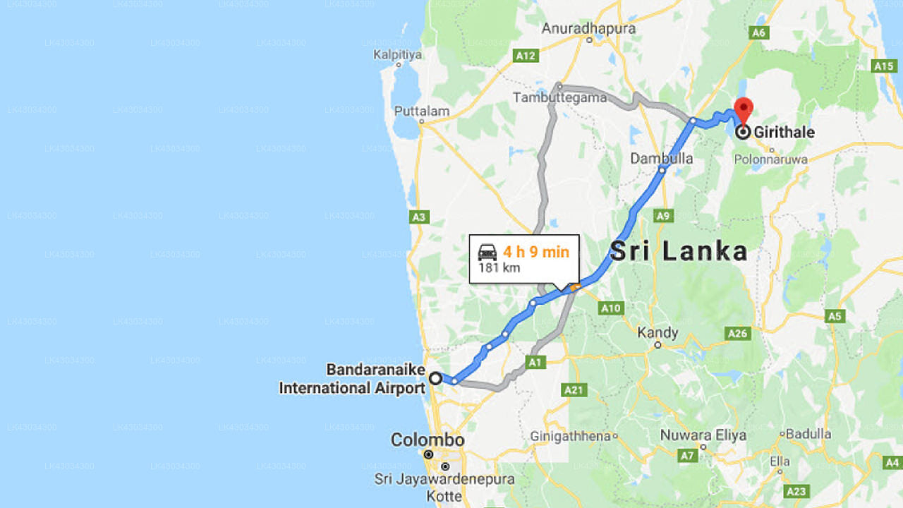 Transfer zwischen dem Flughafen Colombo (CMB) und dem Giritale Hotel, Giritale
