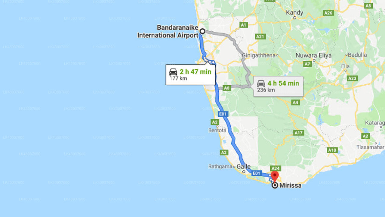 Transfer zwischen dem Flughafen Colombo (CMB) und Mirissa Hills, Mirissa