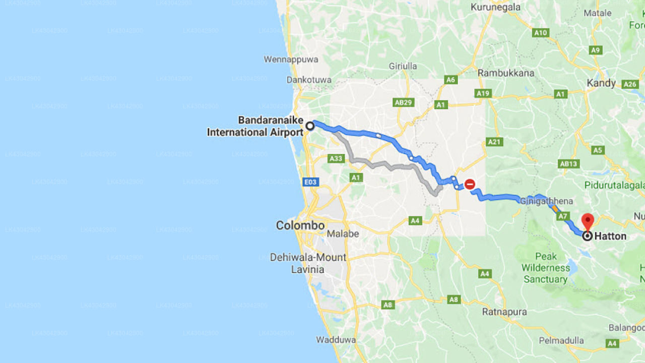 Transfer zwischen dem Flughafen Colombo (CMB) und dem Tientsin Bungalow, Hatton