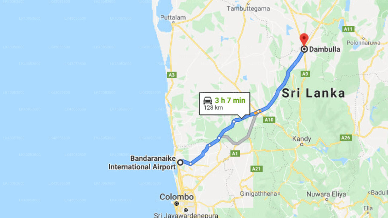 Transfer zwischen dem Flughafen Colombo (CMB) und dem Na mala Holiday Resort, Dambulla