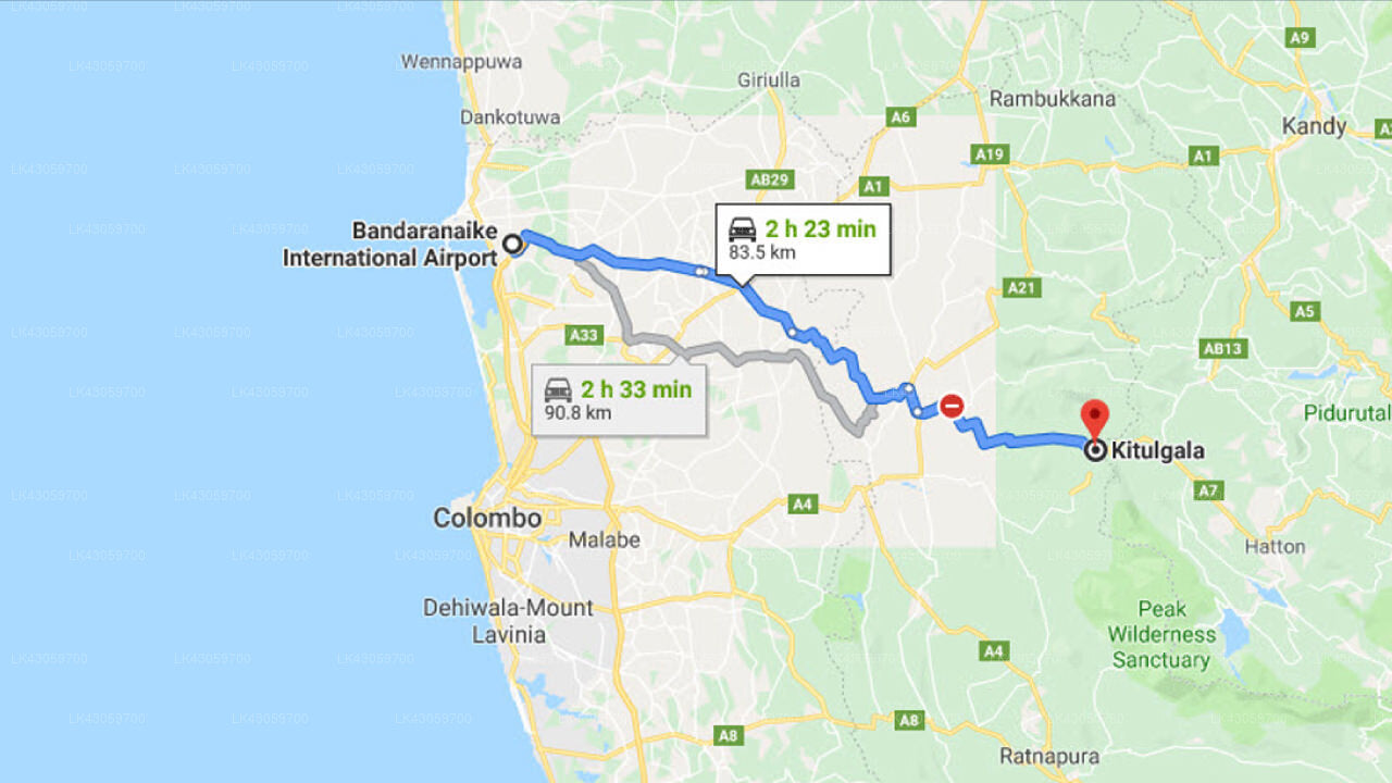 Transfer zwischen dem Flughafen Colombo (CMB) und dem Hotel Miyora, Kitulgala