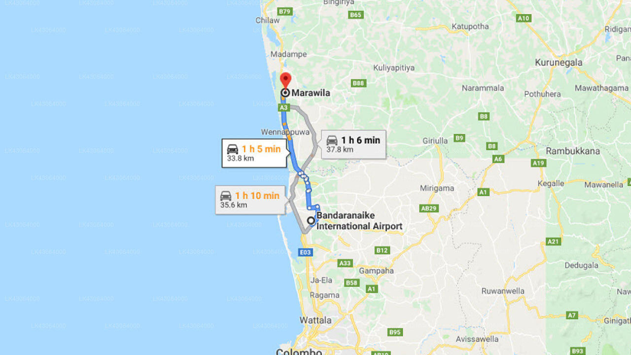 Transfer zwischen dem Flughafen Colombo (CMB) und dem Aquarius Sports Resort, Marawila