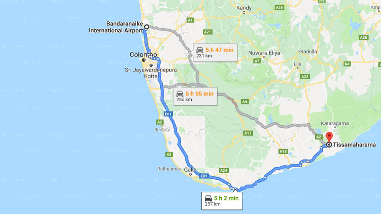 Transfer zwischen dem Flughafen Colombo (CMB) und Yala Heights, Tissamaharama