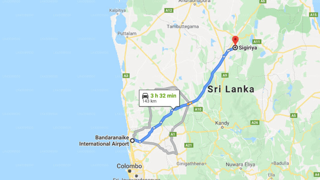 Transfer zwischen dem Flughafen Colombo (CMB) und dem Winreach Leala Resort, Sigiriya