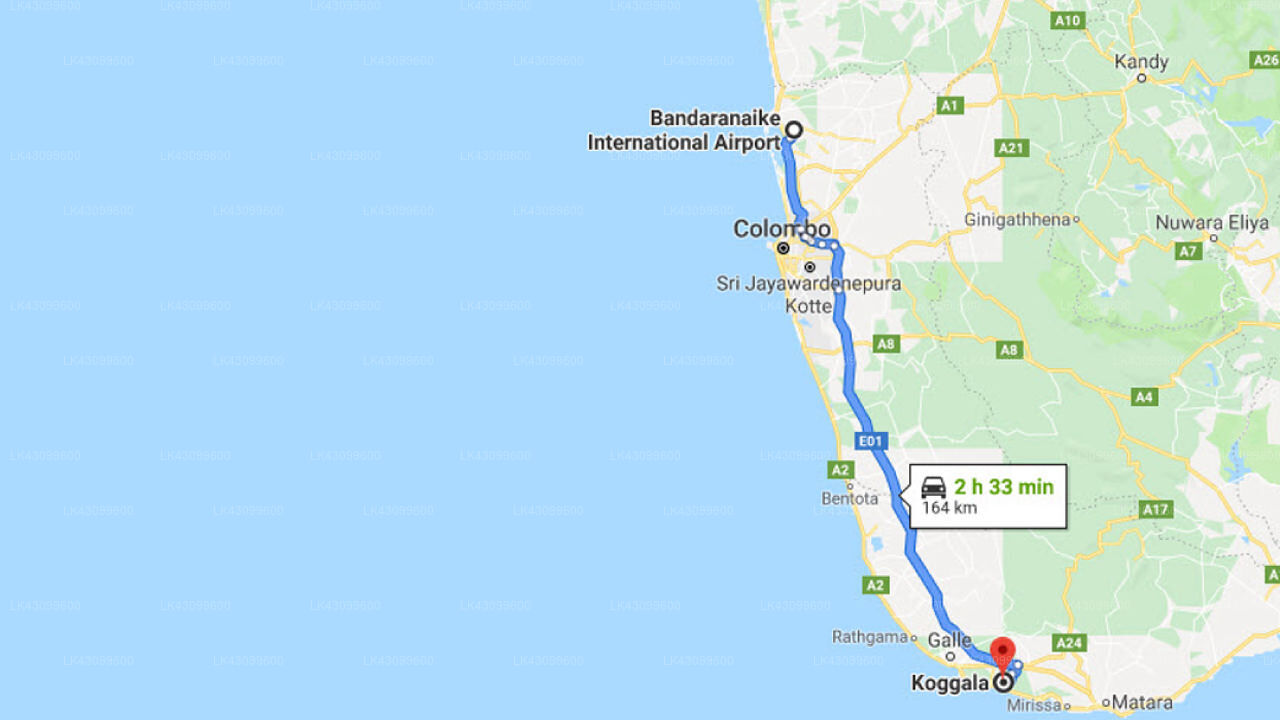Transfer zwischen dem Flughafen Colombo (CMB) und dem Siyambala House, Koggala