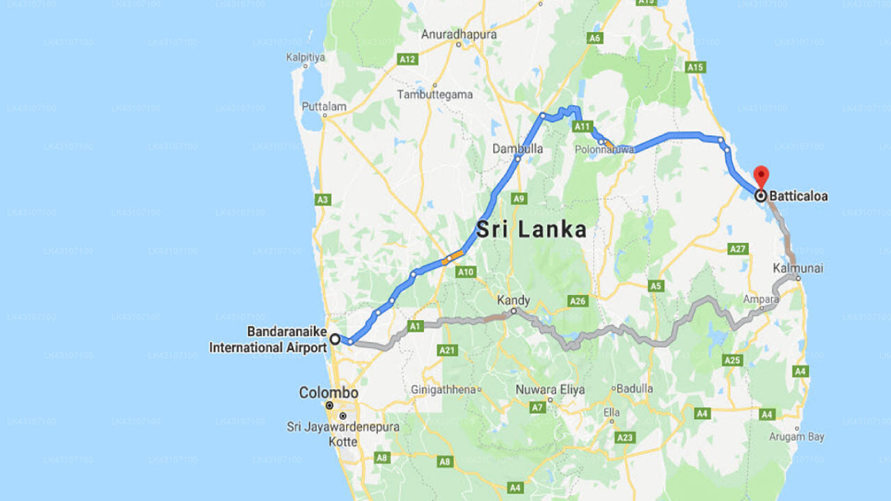 Transfer zwischen dem Flughafen Colombo (CMB) und dem Akkaraipattu Guest House, Batticaloa