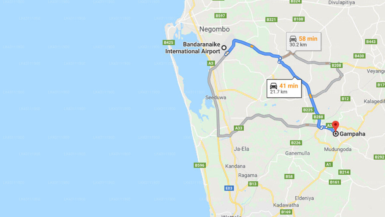 Transfer zwischen dem Flughafen Colombo (CMB) und Kekuna Uyana Guest, Gampaha