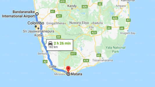Transfer zwischen dem Flughafen Colombo (CMB) und den Randuma Villas, Matara