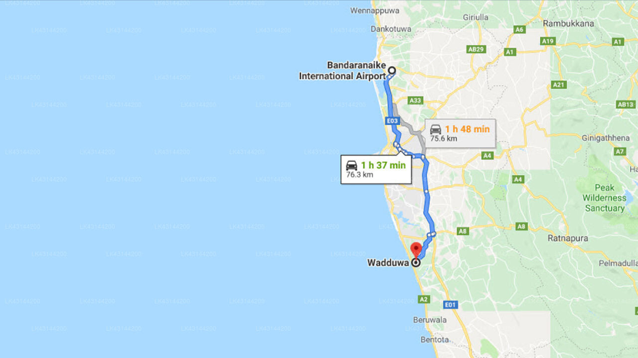 Transfer zwischen dem Flughafen Colombo (CMB) und dem Vendol Resort, Wadduwa