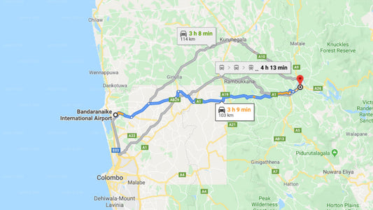 Transfer zwischen dem Flughafen Colombo (CMB) und dem Shangri-La Guesthouse in Kandy