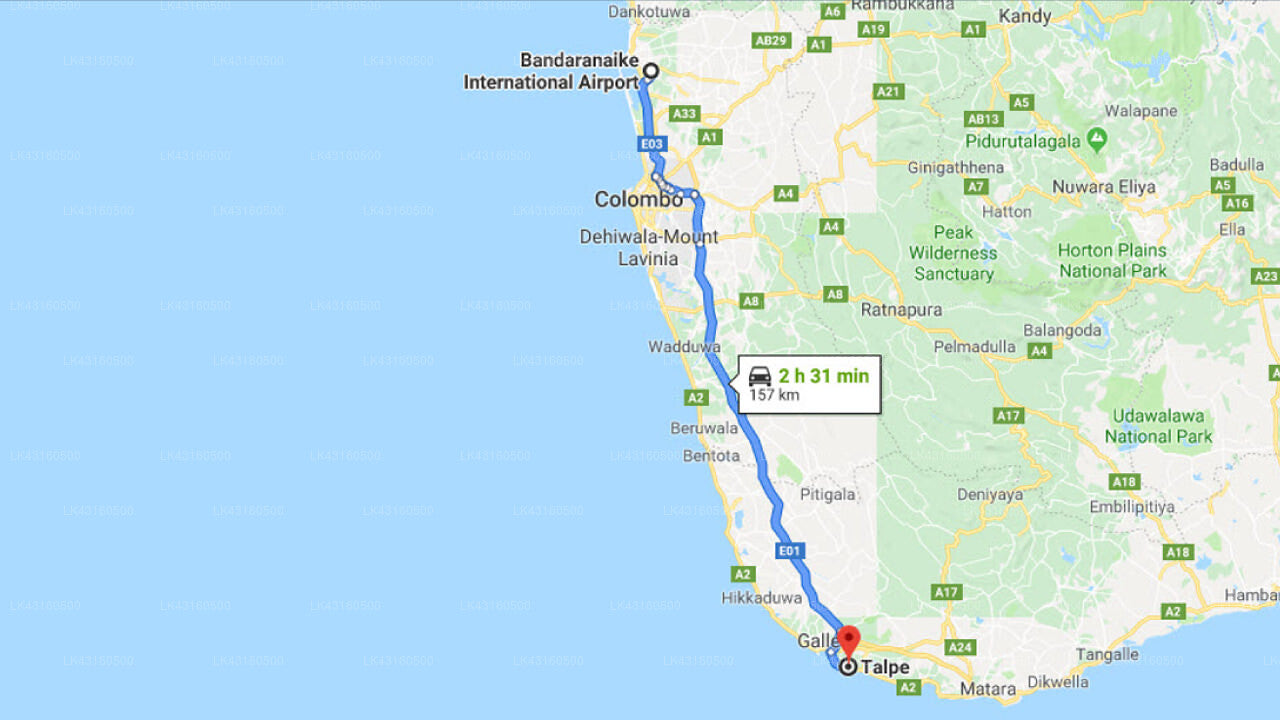 Transfer zwischen dem Flughafen Colombo (CMB) und Footprints, Talpe