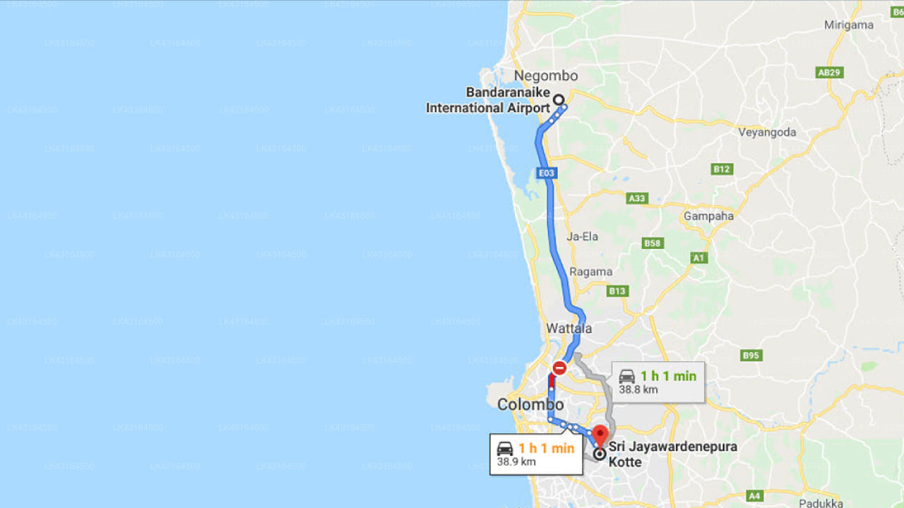 Transfer zwischen dem Flughafen Colombo (CMB) und der Villa Exotica, Kotte