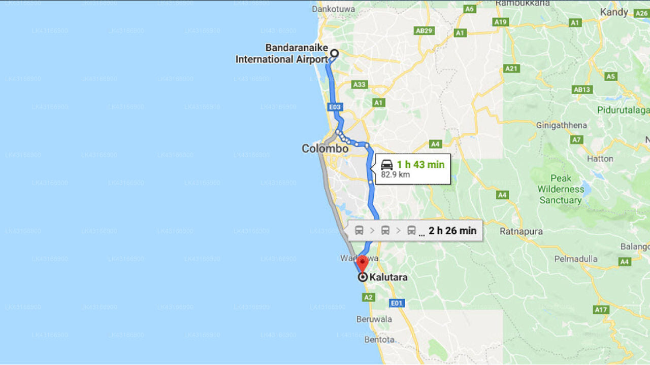 Transfer between Colombo Airport (CMB) and Kamili Beach Villa, Kalutara