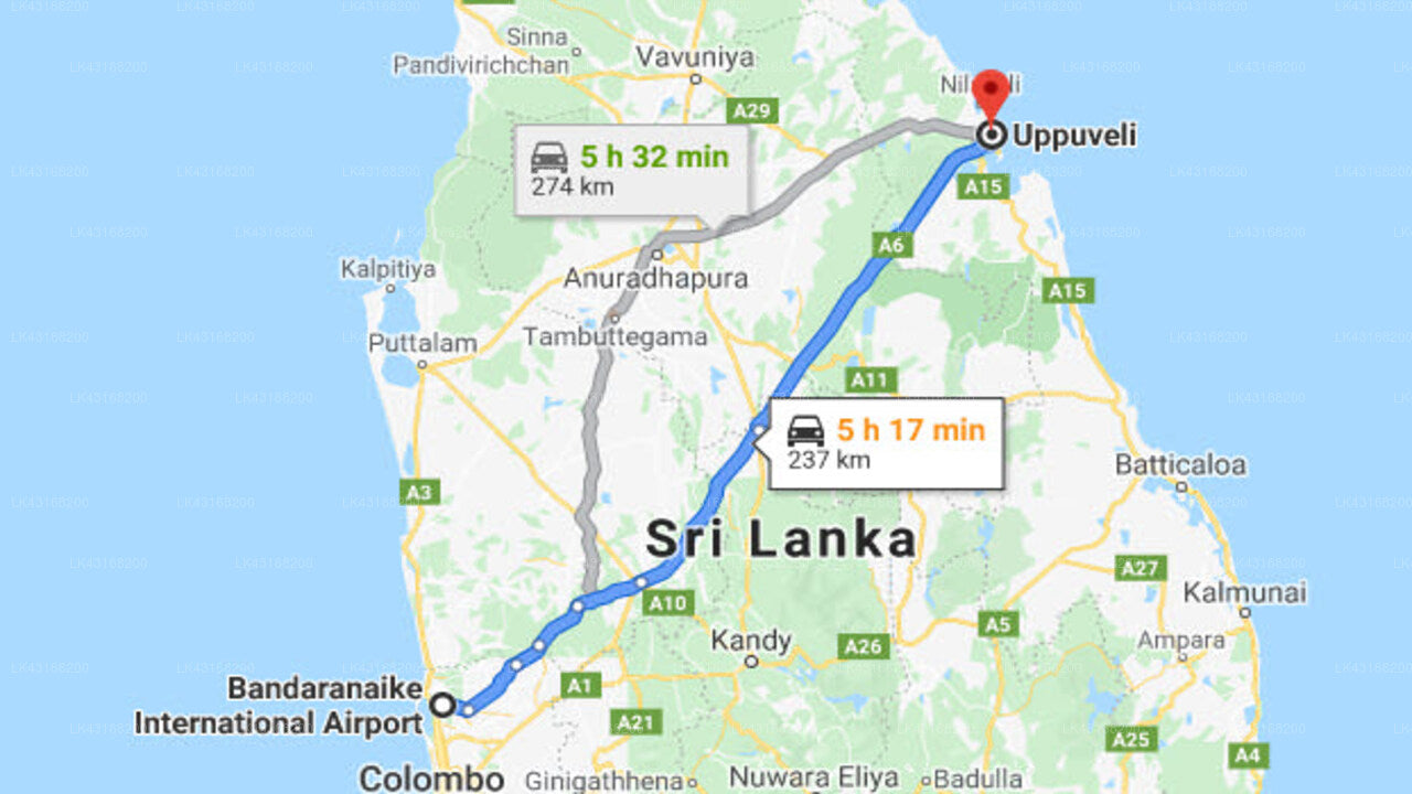 Transfer zwischen dem Flughafen Colombo (CMB) und Jetwing Reef, Uppuveli
