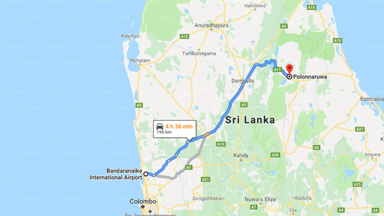 Transfer zwischen dem Flughafen Colombo (CMB) und dem Rock Cascade Home Stay, Polonnaruwa