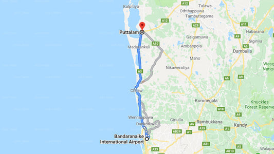Transfer zwischen dem Flughafen Colombo (CMB) und Palagama Beach, Puttalam